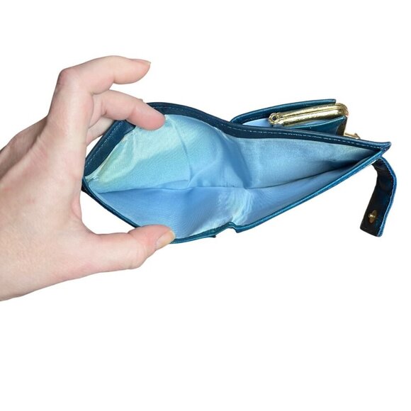 VTG Soft Blue Leather Bifold Wallet Frame Coin Pouch Ranchero Cowhide Women NWOT - Picture 6 of 10